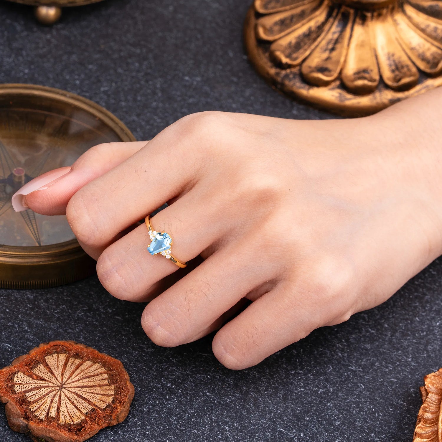 Minimalist 4-Prong Coffin-Cut Aquamarine Engagement Ring