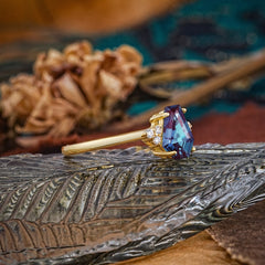 Minimalist 4-Prong Coffin-Cut Alexandrite Engagement Ring