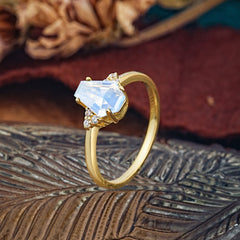 Minimalist 4-Prong Coffin-Cut Moonstone Engagement Ring