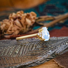 Minimalist 4-Prong Coffin-Cut Moonstone Engagement Ring