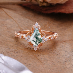 Vintage Luxe Kite-Cut Natural Moss Agate Engagement Ring