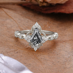 Vintage Luxe Kite-Cut Black Rutilated Quartz Engagement Ring