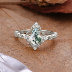 Vintage Luxe Kite-Cut Natural Moss Agate Engagement Ring