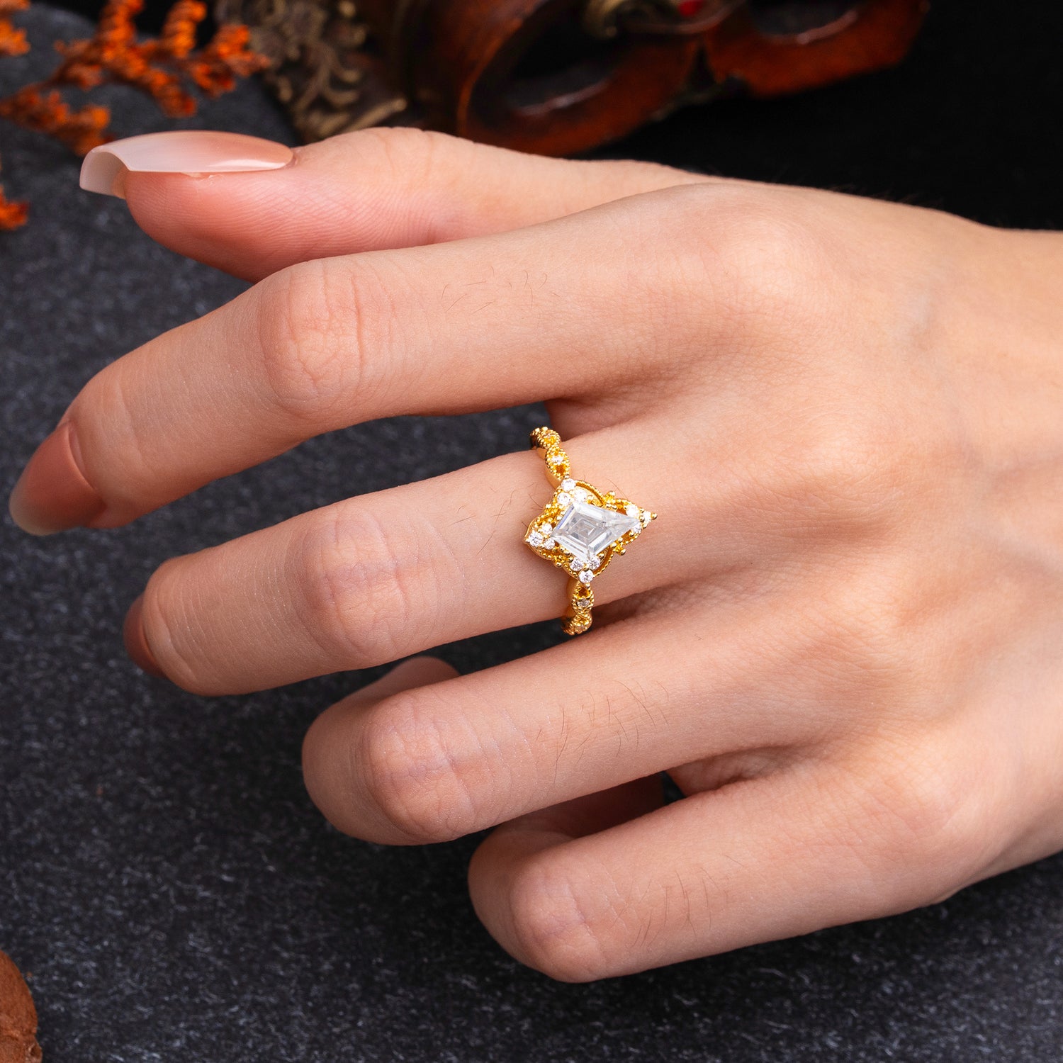 Vintage Luxe Kite-Cut Moissanite Engagement Ring