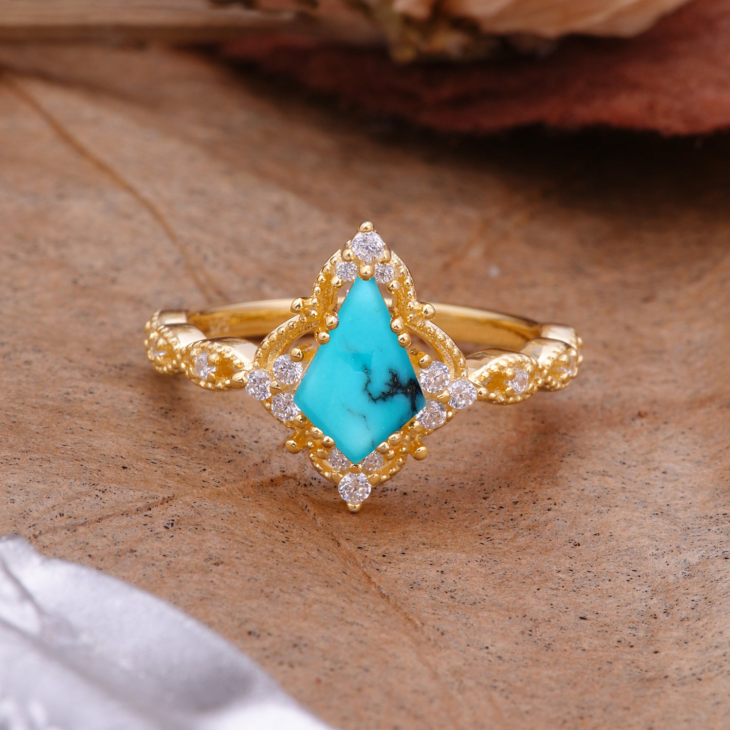 Vintage Luxe Kite-Cut Turquoise Engagement Ring