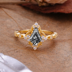 Vintage Luxe Kite-Cut Black Rutilated Quartz Engagement Ring
