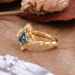 Vintage Luxe Kite-Cut Black Rutilated Quartz Engagement Ring
