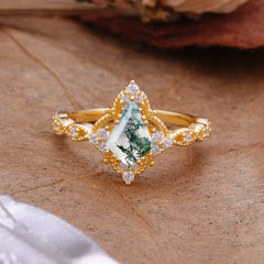 Vintage Luxe Kite-Cut Natural Moss Agate Engagement Ring