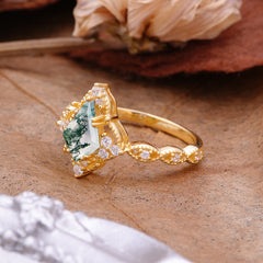 Vintage Luxe Kite-Cut Natural Moss Agate Engagement Ring