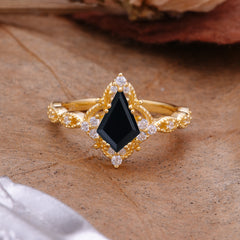Vintage Luxe Kite-Cut Black Onyx Engagement Ring