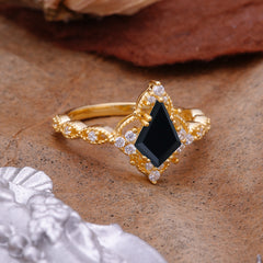 Vintage Luxe Kite-Cut Black Onyx Engagement Ring