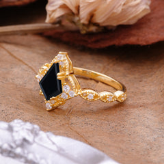 Vintage Luxe Kite-Cut Black Onyx Engagement Ring