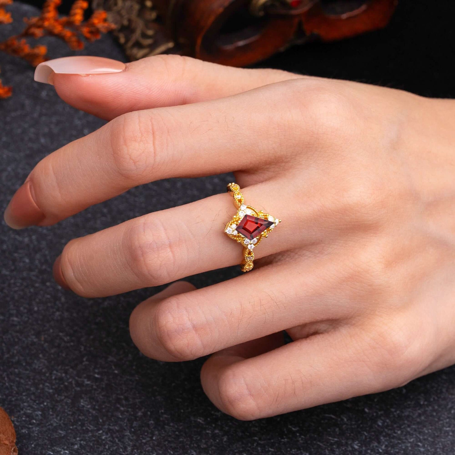 Vintage Luxe Kite-Cut Garnet Engagement Ring