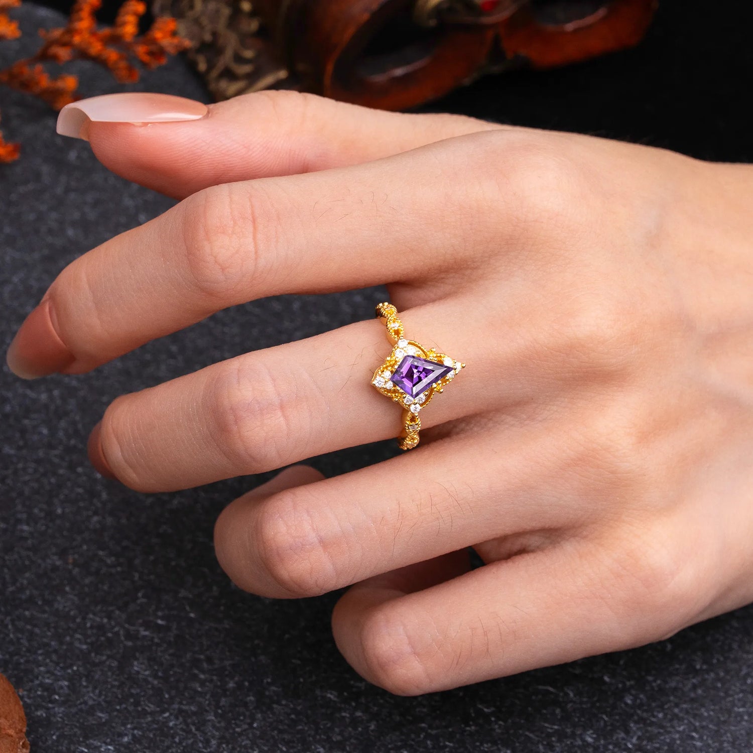 Vintage Luxe Kite-Cut Amethyst Engagement Ring