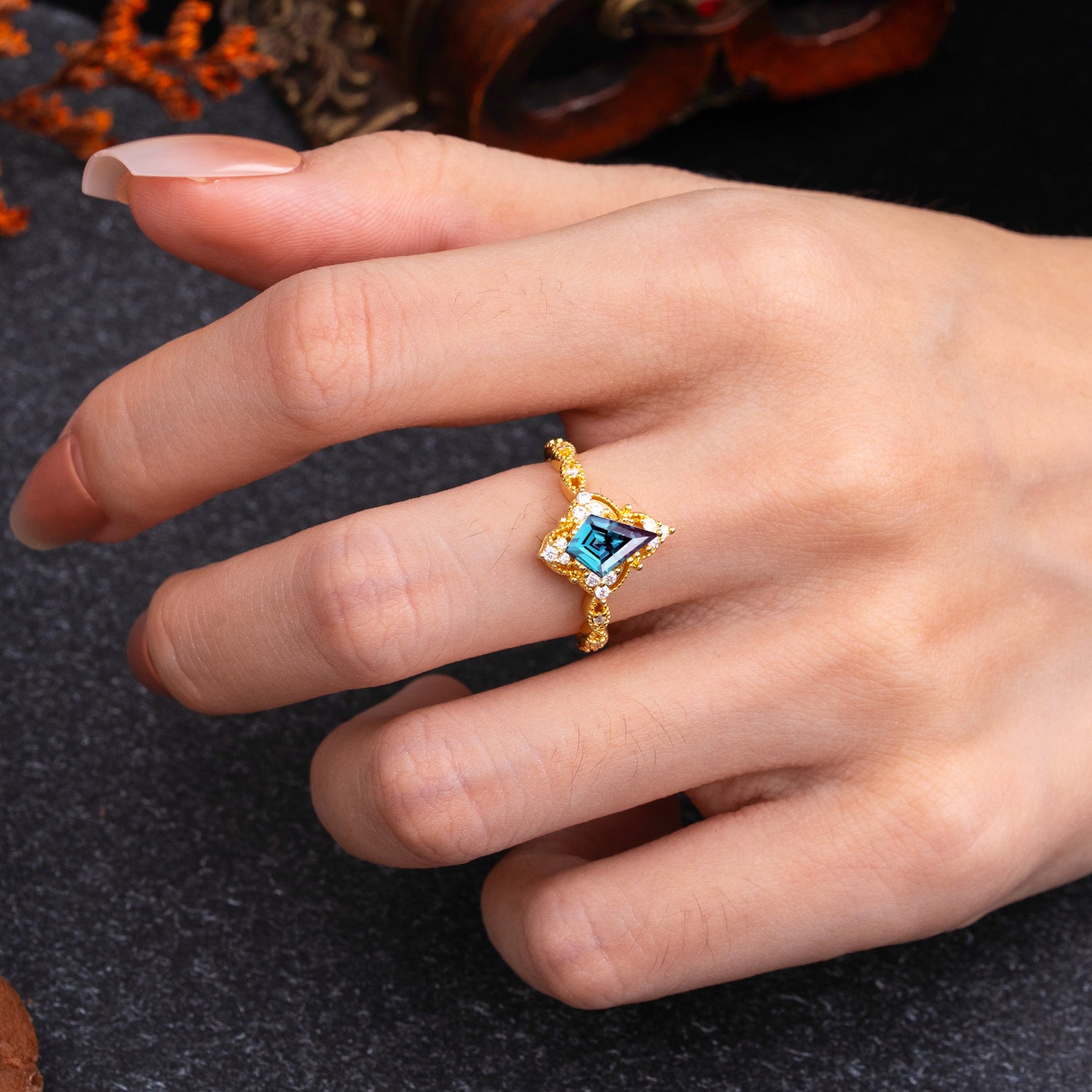 Vintage Luxe Kite-Cut Alexandrite Engagement Ring