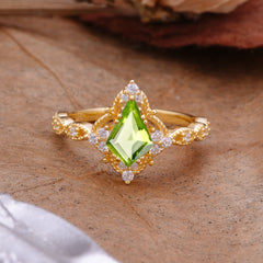 Vintage Luxe Kite-Cut Peridot Engagement Ring