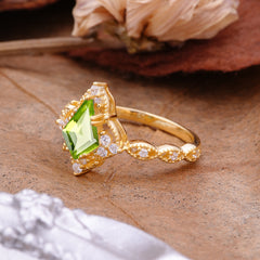 Vintage Luxe Kite-Cut Peridot Engagement Ring