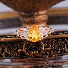 Luxury 4-Prong Pear-Shaped Citrine Wedding Ring