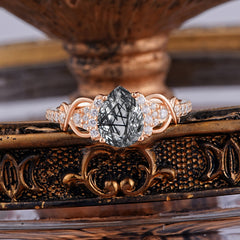 Luxury 4-Prong Pear-Shaped Black Rutilated Quartz Wedding Ring