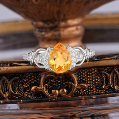 Luxury 4-Prong Pear-Shaped Citrine Wedding Ring