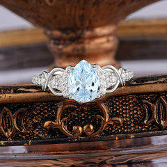 Luxury 4-Prong Pear-Shaped Aquamarine Wedding Ring