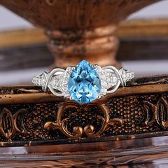 Luxury 4-Prong Pear-Shaped Aquamarine Wedding Ring