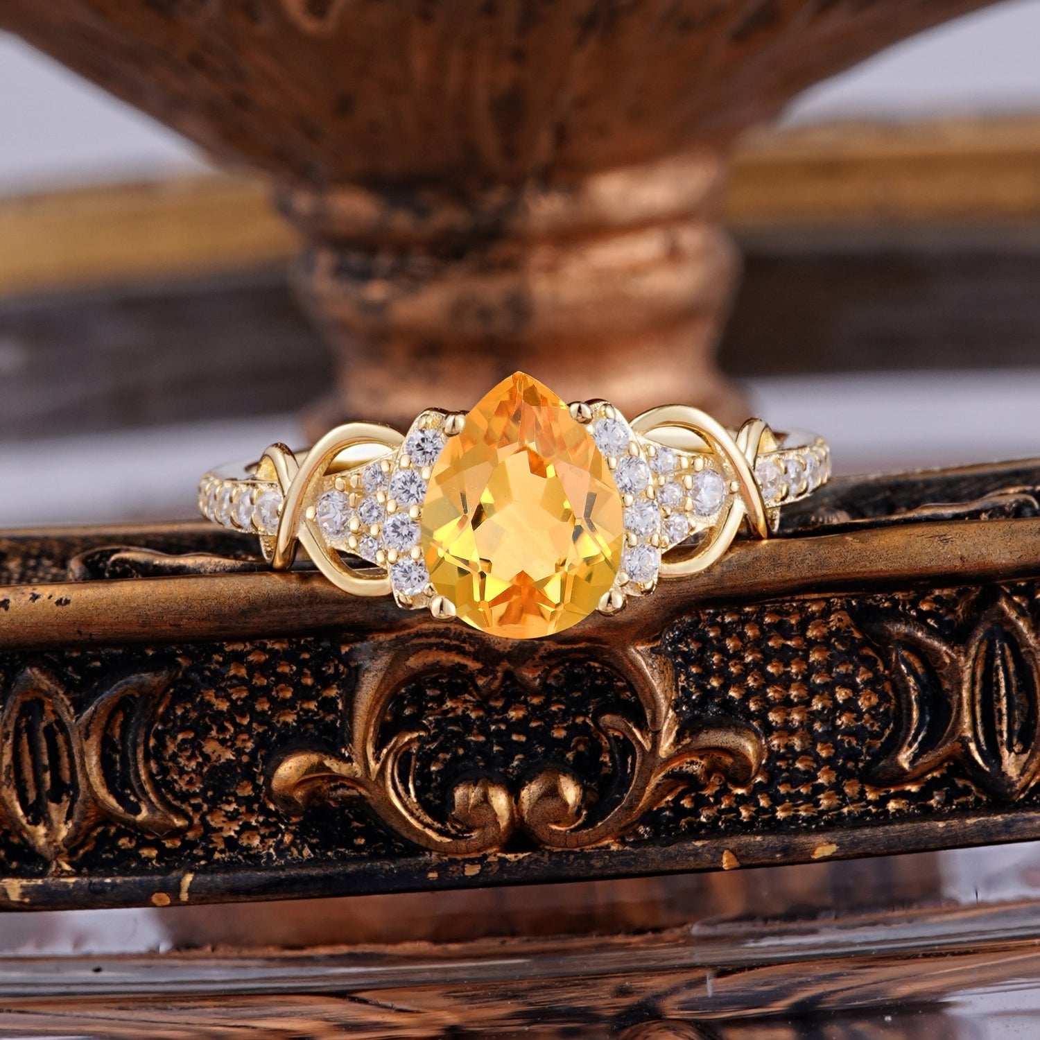 Luxury 4-Prong Pear-Shaped Citrine Engagement Ring