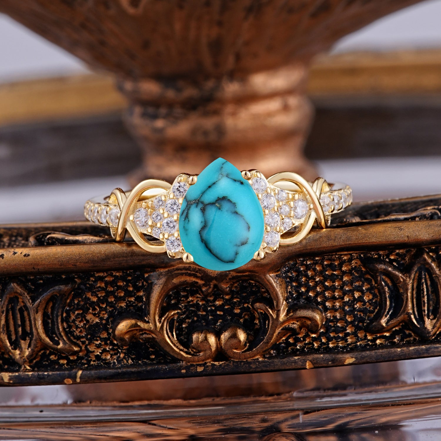 Luxury 4-Prong Pear-Shaped Turquoise Engagement Ring