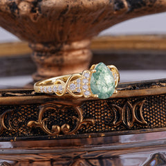 Luxury 4-Prong Pear-Shaped Natural Moss Agate Wedding Ring