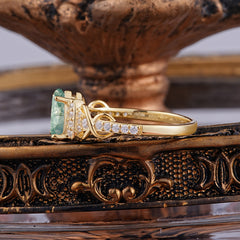 Luxury 4-Prong Pear-Shaped Natural Moss Agate Wedding Ring