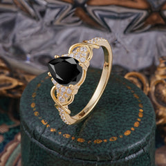 Luxury 4-Prong Pear-Shaped Black Onyx Wedding Ring