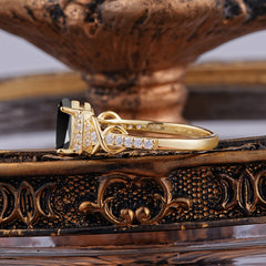 Luxury 4-Prong Pear-Shaped Black Onyx Wedding Ring