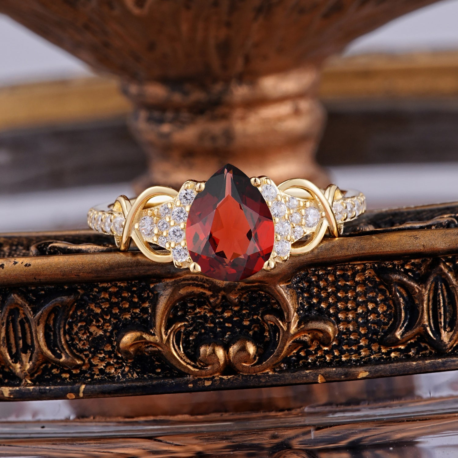 Luxury 4-Prong Pear-Shaped Garnet Engagement Ring
