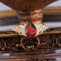 Luxury 4-Prong Pear-Shaped Garnet Wedding Ring