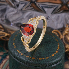 Luxury 4-Prong Pear-Shaped Garnet Wedding Ring