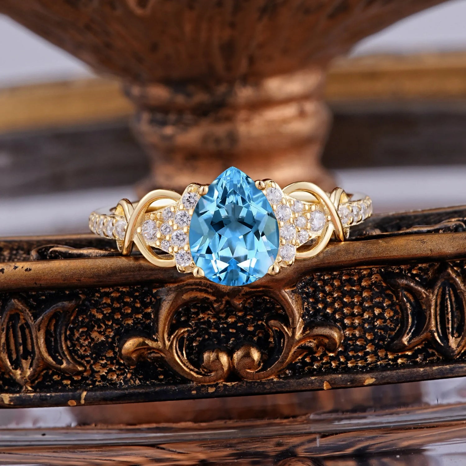Luxury 4-Prong Pear-Shaped Aquamarine Engagement Ring