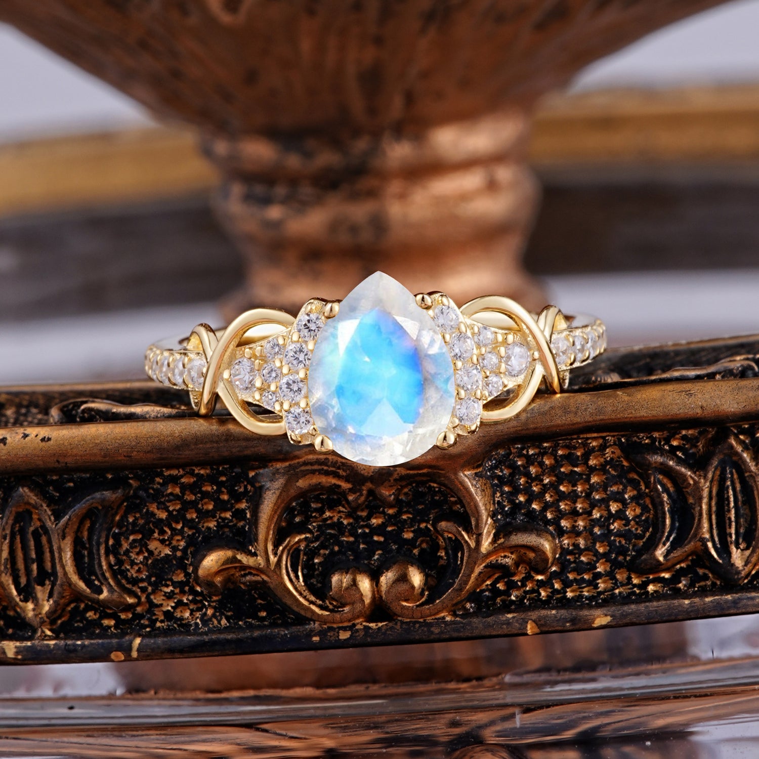Classic Pear Shaped Natural Moonstone Engagement Ring/Promise Ring