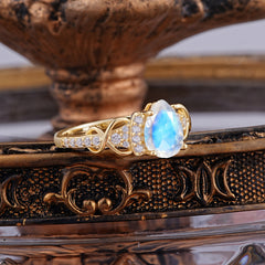 Classic Pear Shaped Natural Moonstone Engagement Ring/Promise Ring