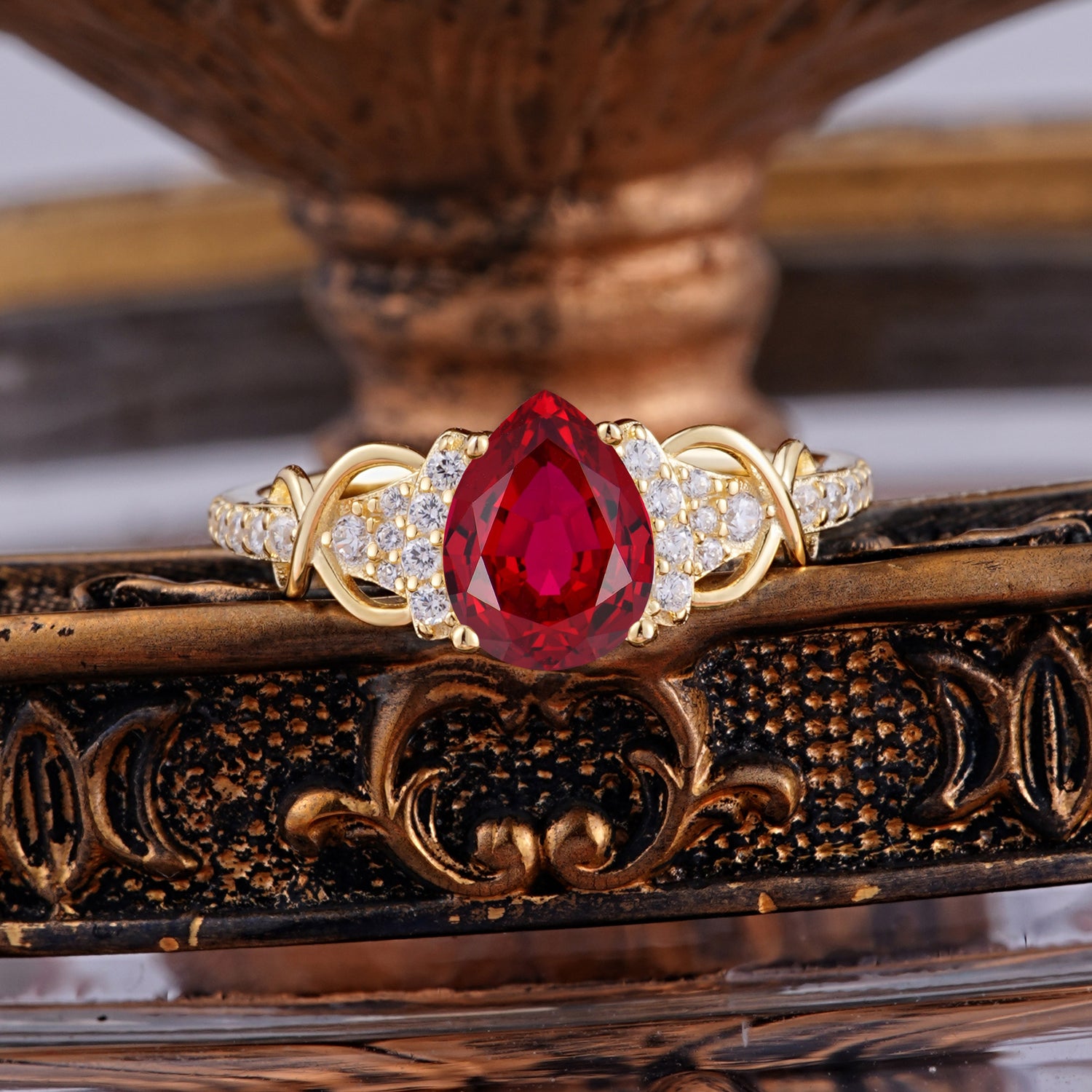 Luxury 4-Prong Pear-Shaped Ruby Engagement Ring