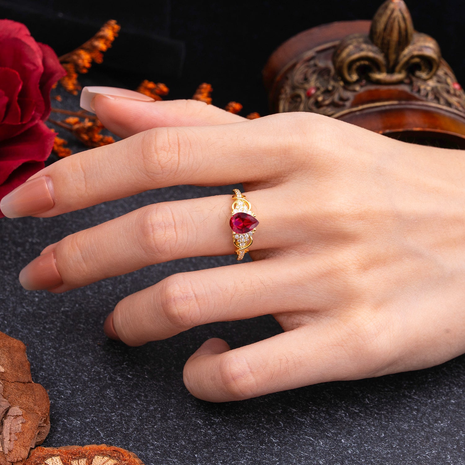 Luxury 4-Prong Pear-Shaped Ruby Engagement Ring