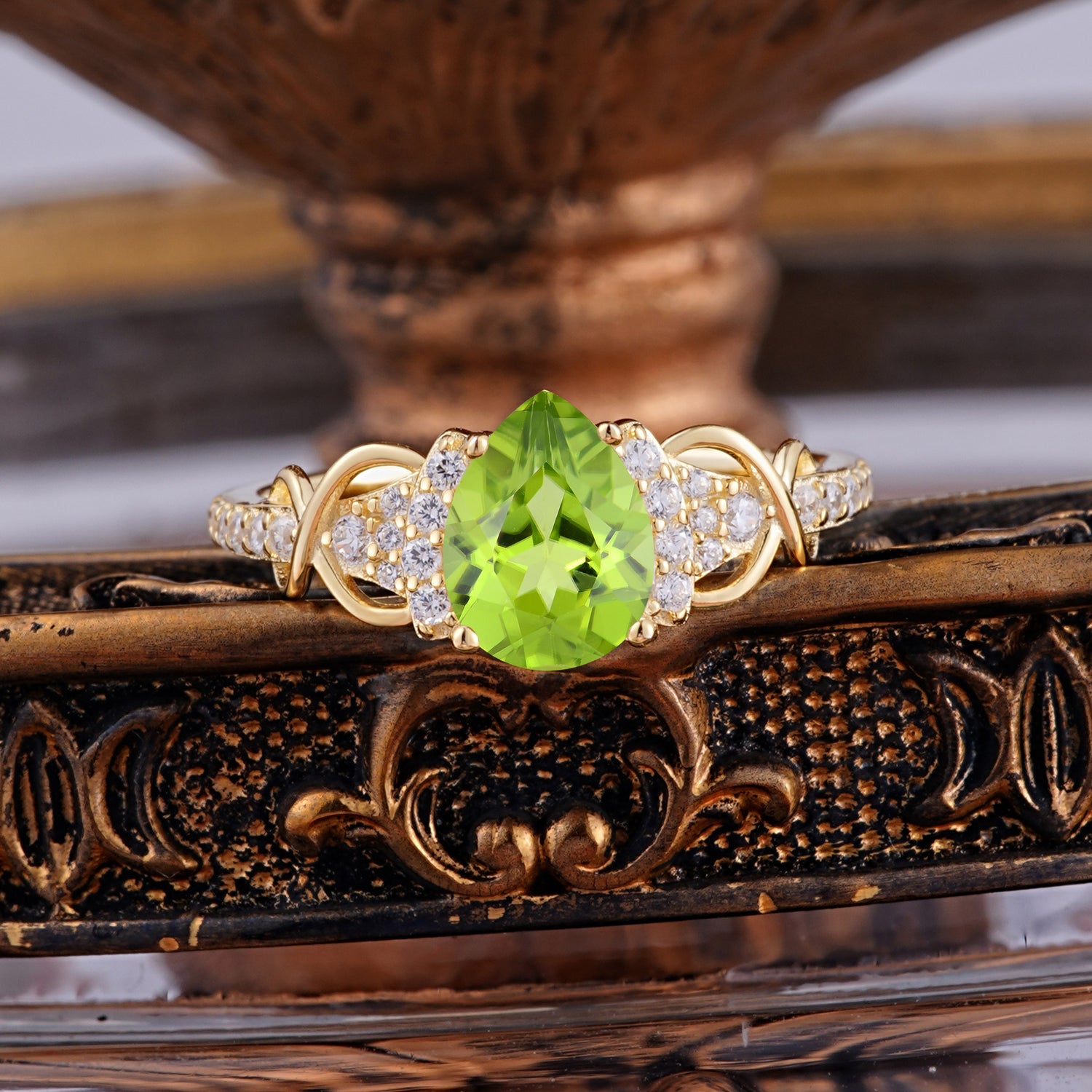 Luxury 4-Prong Pear-Shaped Peridot Engagement Ring