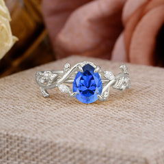 4 Prong Nature Inspired Pear Cut Sapphire Leaf Gold Engagement Ring