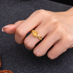 4 Prong Nature Inspired Pear Cut Citrine Leaf Gold Engagement Ring