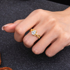 Nature Inspired Pear Cut Lab Diamond Leaf Gold Engagement Ring