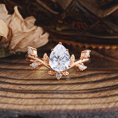 Nature-Inspired 6-Prong Teardrop Lab Diamond Engagement Ring