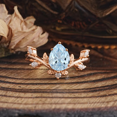 Nature-Inspired 6-Prong Teardrop Aquamarine Engagement Ring