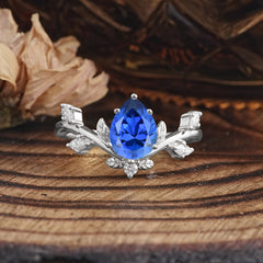 Nature-Inspired 6-Prong Teardrop Sapphire Engagement Ring