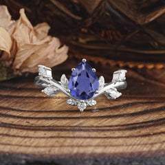 Nature-Inspired 6-Prong Teardrop Tanzanite Engagement Ring