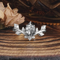 Nature-Inspired 6-Prong Teardrop Black Rutilated Quartz Engagement Ring