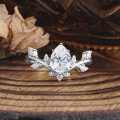 Nature-Inspired 6-Prong Teardrop Lab Diamond Engagement Ring